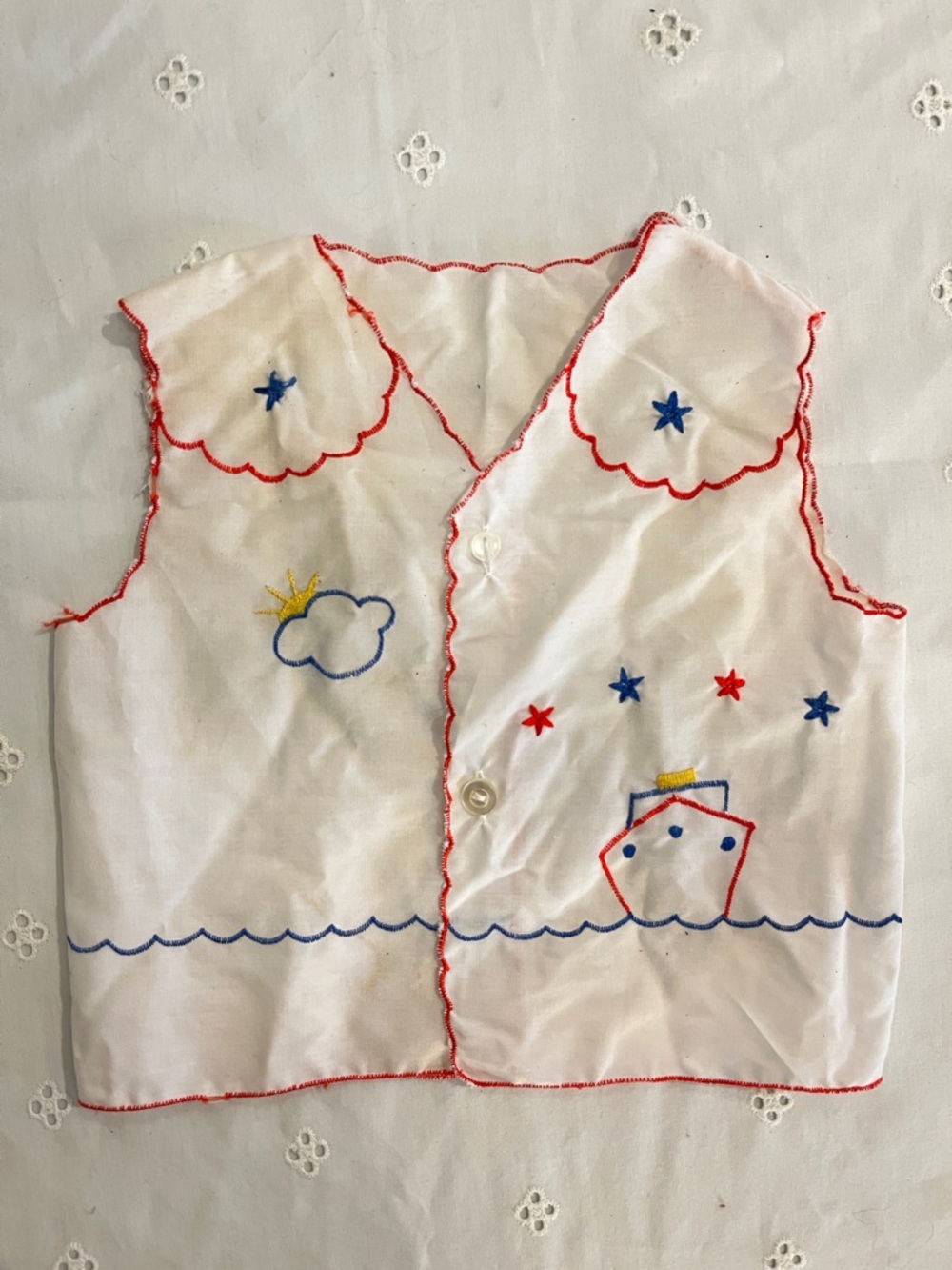 Vintage Nautical Embroidered Baby Vest